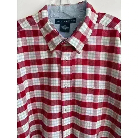 Tommy Hilfiger Mens Size XL Vintage Shirt Red Plaid Summer Fun Retro Cool Cotton - Picture 3 of 13